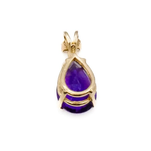 Vintage 14K Yellow Gold Pear Shaped Amethyst And Diamond Pendant - Picture 3 of 3